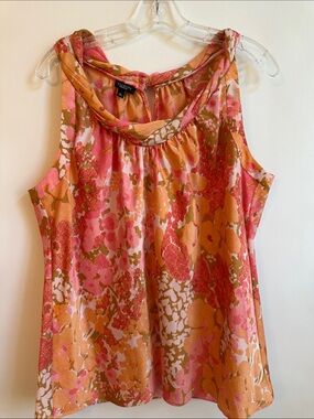 Talbots Pink and Orange Floral Twist-Neck Sleeveless Camisole Blouse